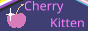 Sammy's button Cherry with the text cherry kitten and trans and non-binary stripes.
